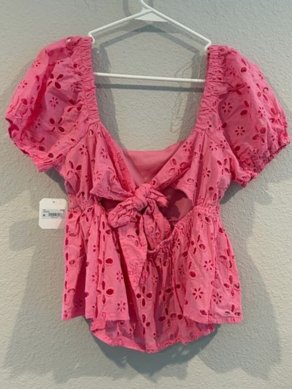 NEW Altard State Womens Pink Embroidered Eyelet Open Back Cotton Babydoll Blouse